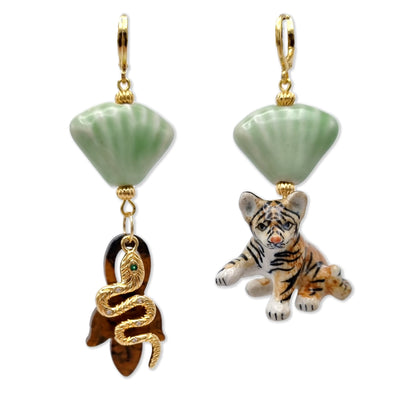 Baby Tiger & Snake Gold Earrings