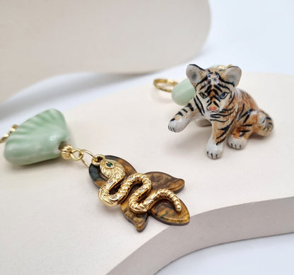 Baby Tiger & Snake Gold Earrings