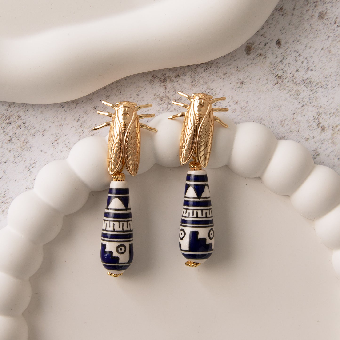 Cicada Blue Teardrop Gold Earrings