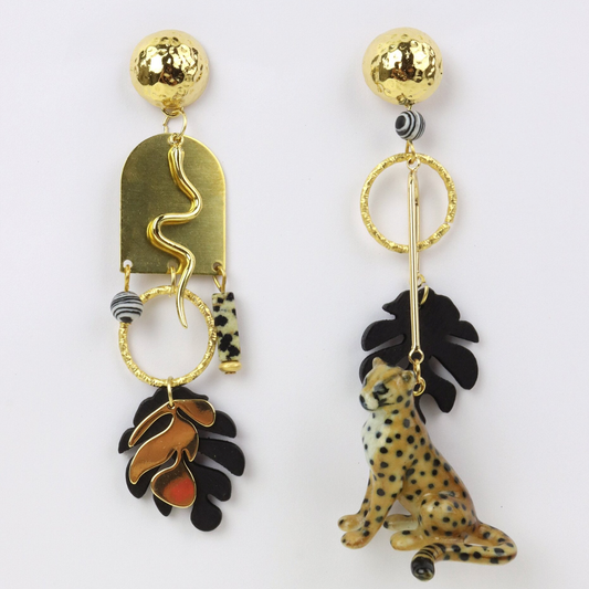 Cheetah, Snake & Monstera Gold Earrings