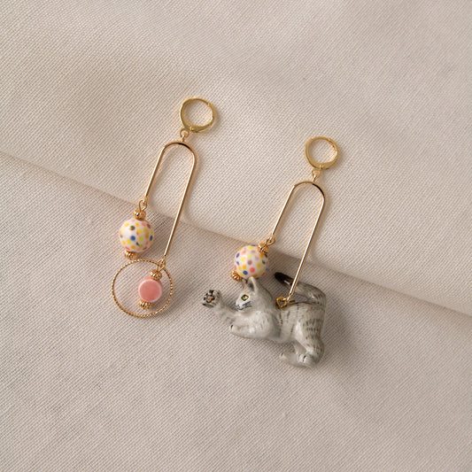 Playful Cat Gold  Earrings