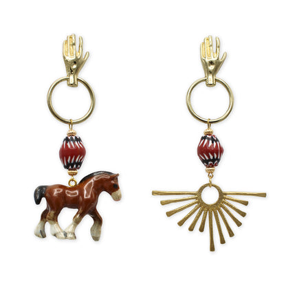 Brown Horse & Sun Gold Earrings