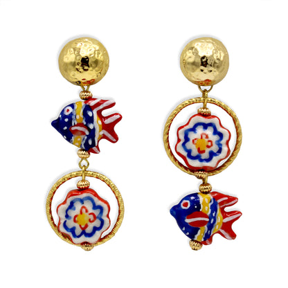 Red, Blue & Yellow Fish Earrings