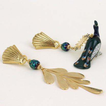 Peacock Statement Gold Earrings