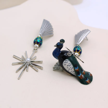Peacock Statement Silver Earrings
