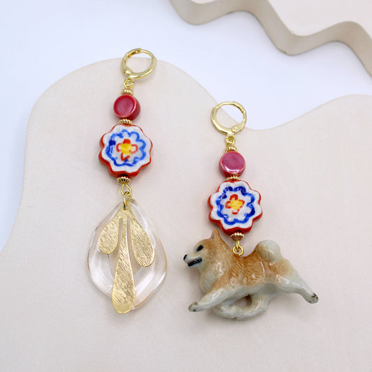 Pomeranian Dog Gold Earrings