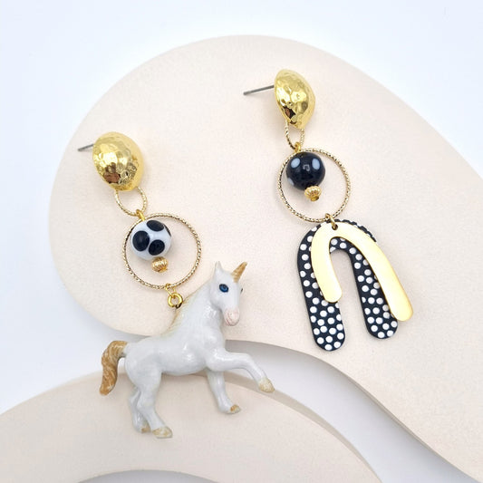 Unicorn & Polka Dot Arch Gold Earrings