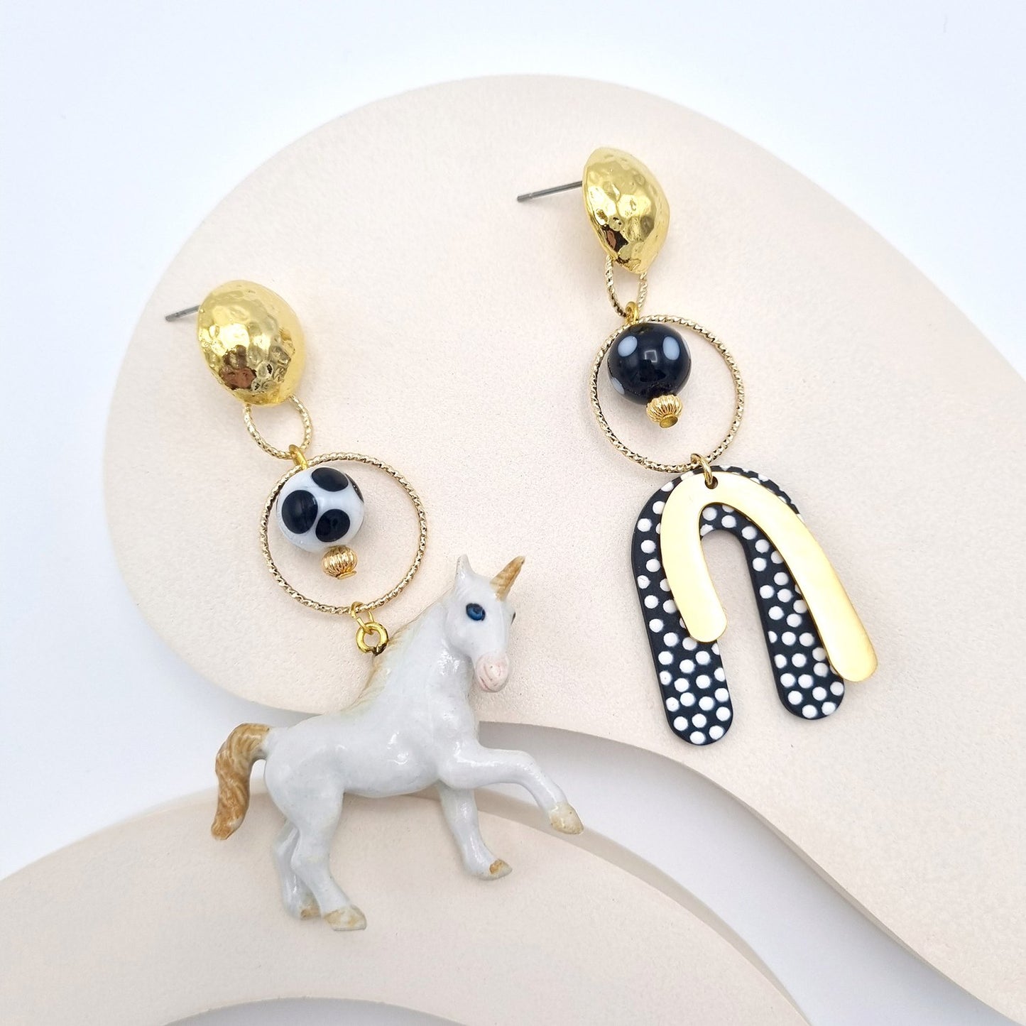Unicorn & Polka Dot Arch Gold Earrings