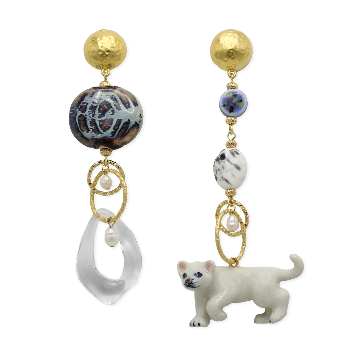 White Lion Cub Gold Earrings