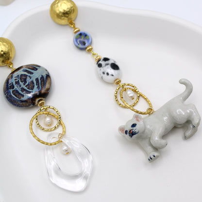 White Lion Cub Gold Earrings