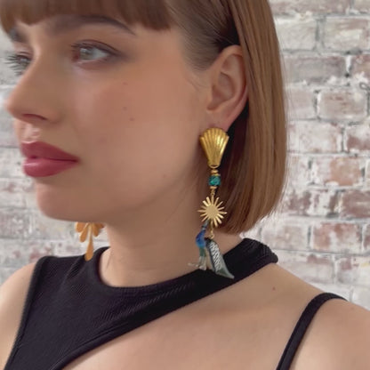 Peacock Statement Gold Earrings