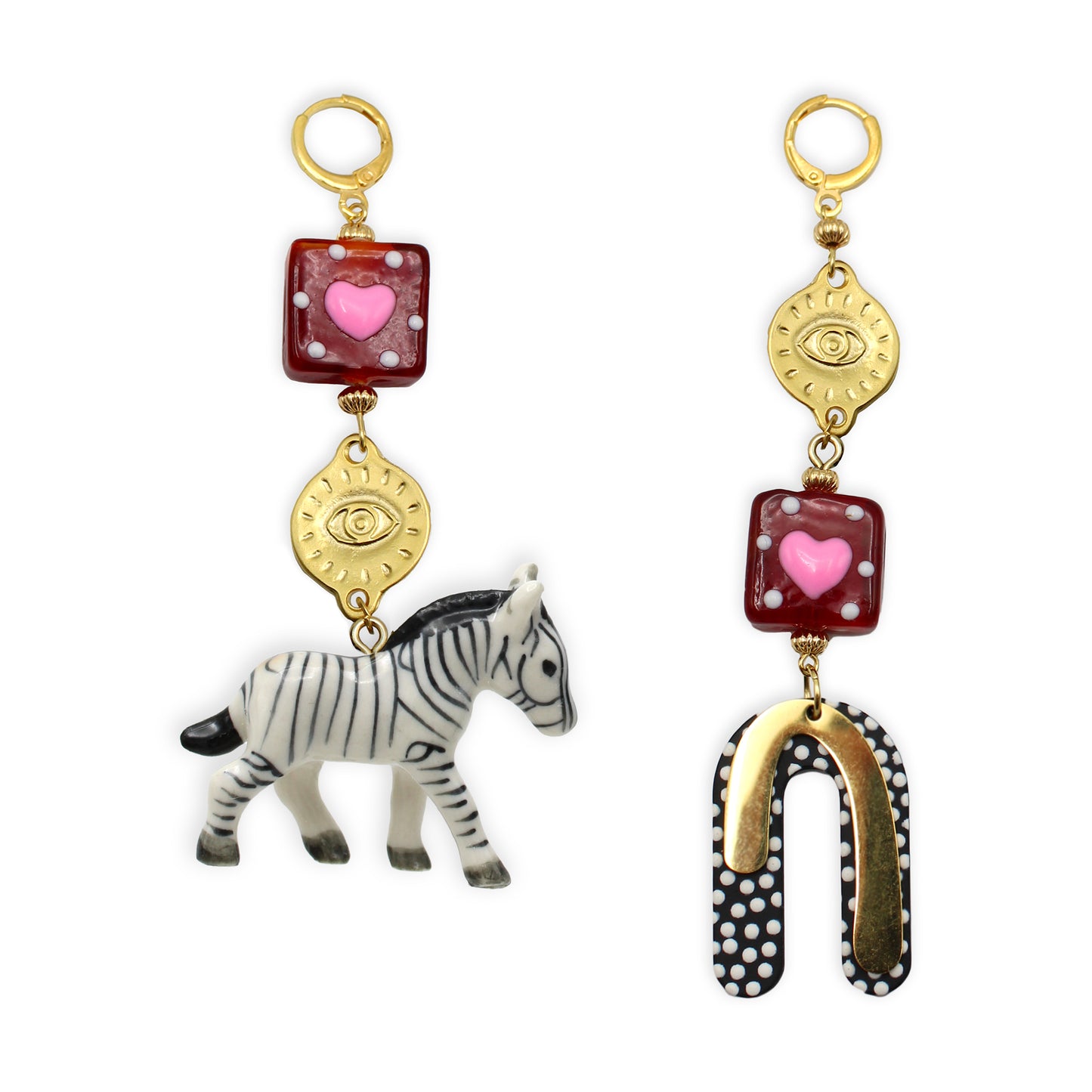 Zebra in Love Gold Earrings