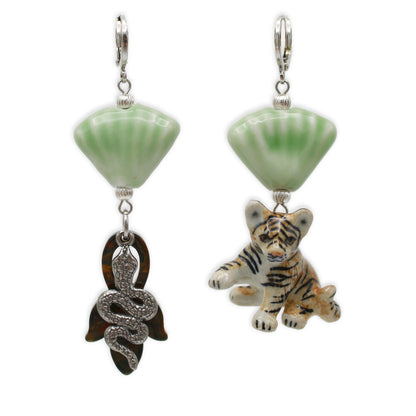Baby Tiger & Snake Silver Earrings