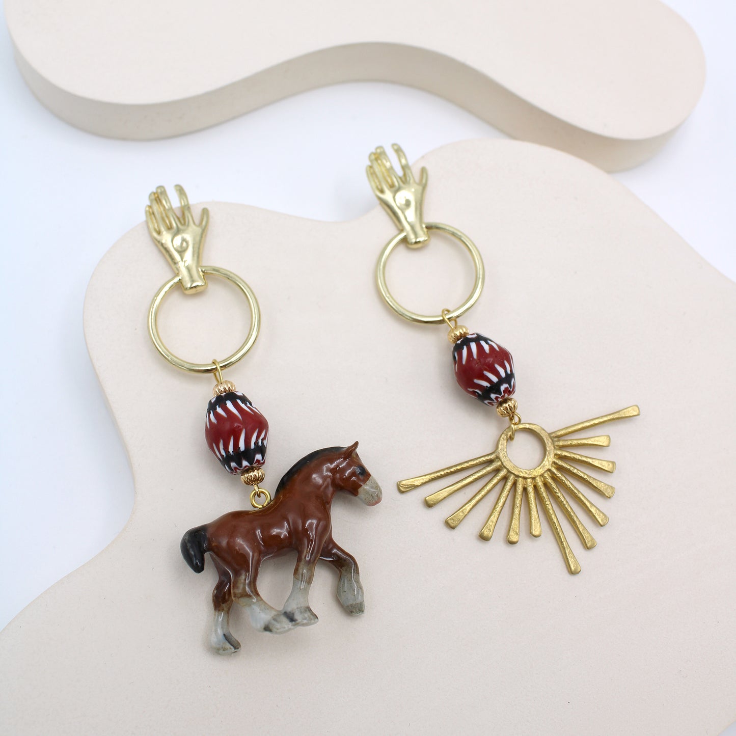 Brown Horse & Sun Gold Earrings