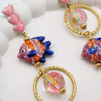 Pink, Blue & Orange Fish Earrings