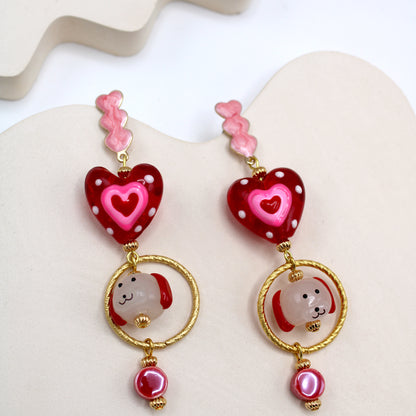 Dogs in Love Gold Earrings