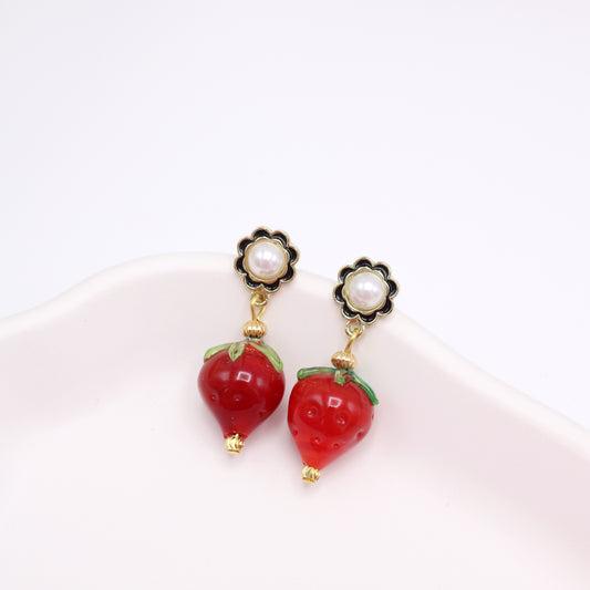 Strawberry Flower Gold Earrings