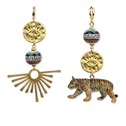 Tiger Sunburst Gold Earrings