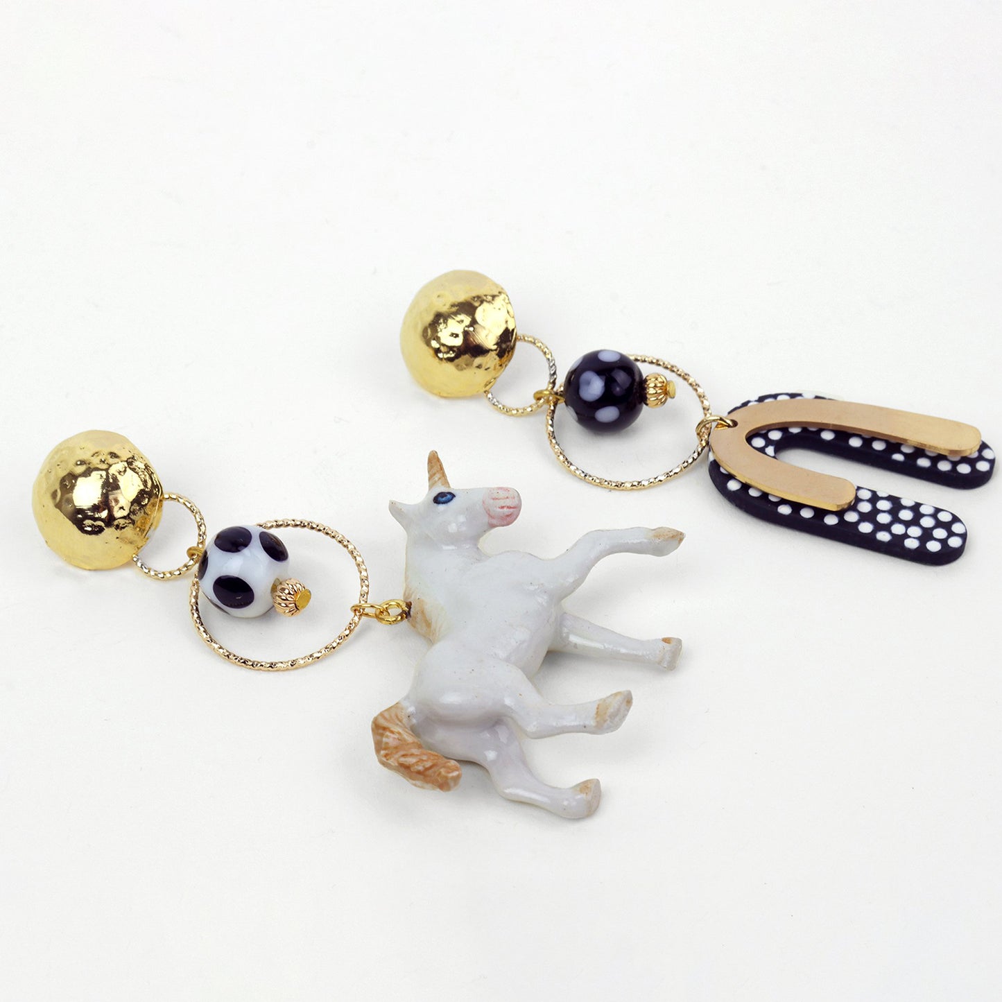 Unicorn & Polka Dot Arch Gold Earrings