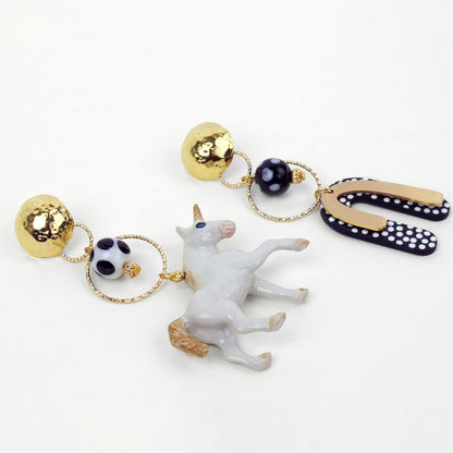 Unicorn & Polka Dot Arch Gold Earrings