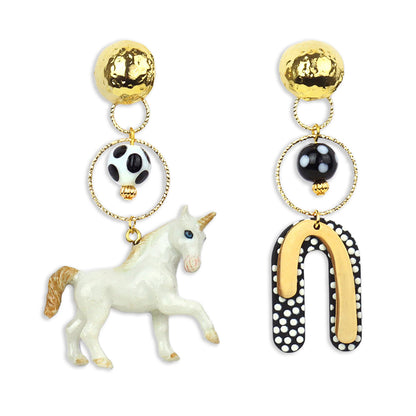 Unicorn & Polka Dot Arch Gold Earrings